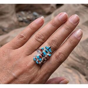 Zuni Kachina Inlay Ring Sterling Silver Multi Stones Signed Jewelry Sz 8.75US